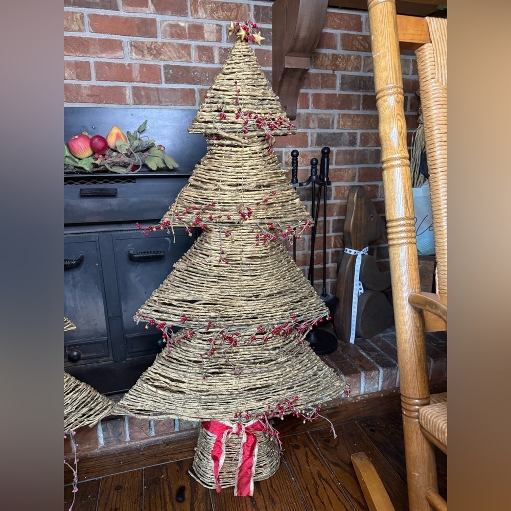 40” XL Rustic Woven Holiday Tree with Red Accents